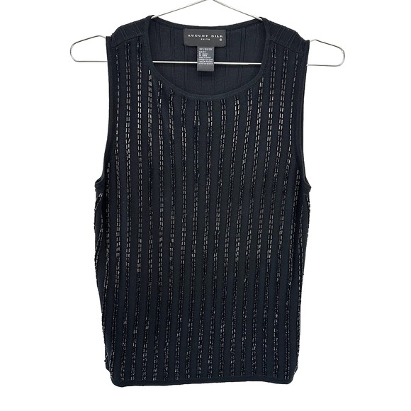august silk Tops - AUGUST SILK Beaded 100%‎ Silk Sweater Knit Tank • Medium • black • chic preppy